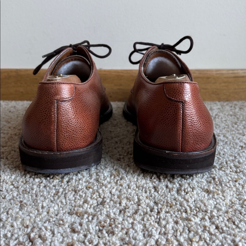 Salvatore Ferragamo Brown Pebble Grain Leather Plain Toe Oxfords Shoes 11 D - Picture 4 of 10